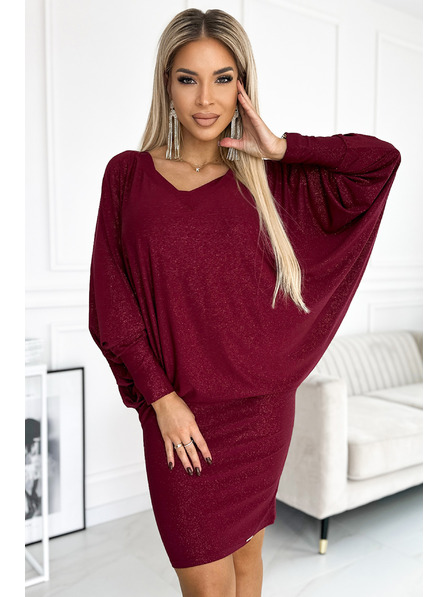 numoco Netopirske obleke z izrezom - vinsko rdeča barva z bleščicami
