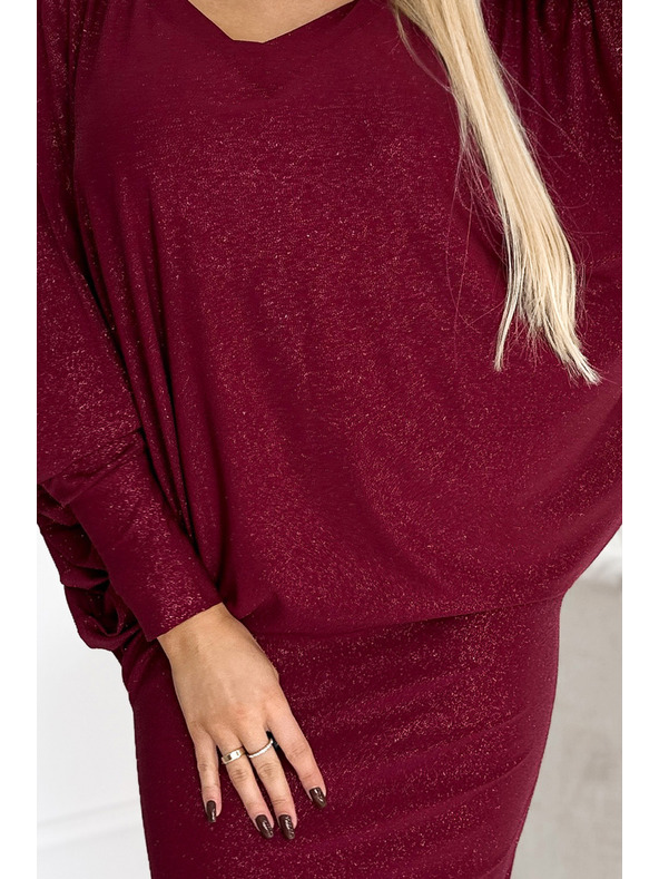 numoco Netopirske obleke z izrezom - vinsko rdeča barva z bleščicami