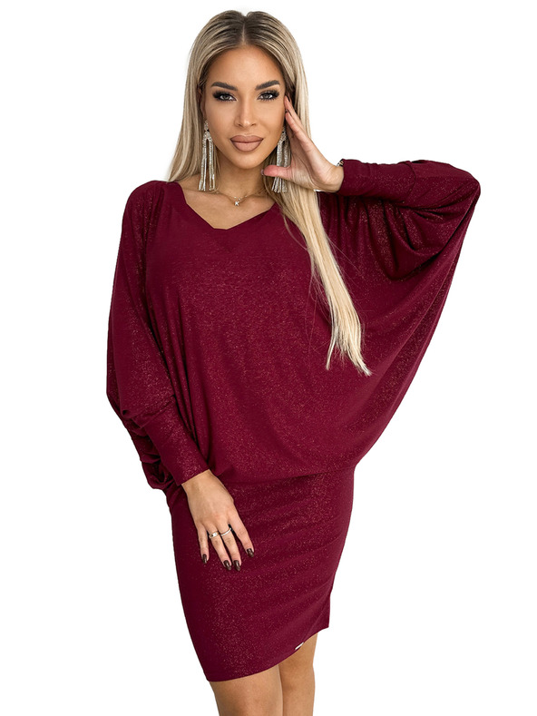 numoco Netopirske obleke z izrezom - vinsko rdeča barva z bleščicami