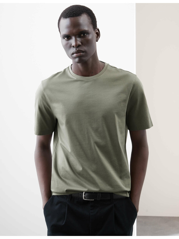 Marks & Spencer Majica iz premium bombažne tkanine, ozek kroj Marks & Spencer zelena