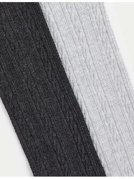 Marks & Spencer Komplet 2 najlonk s pletenino in visokim deležem bombaže (2–14 let) Marks & Spencer siva