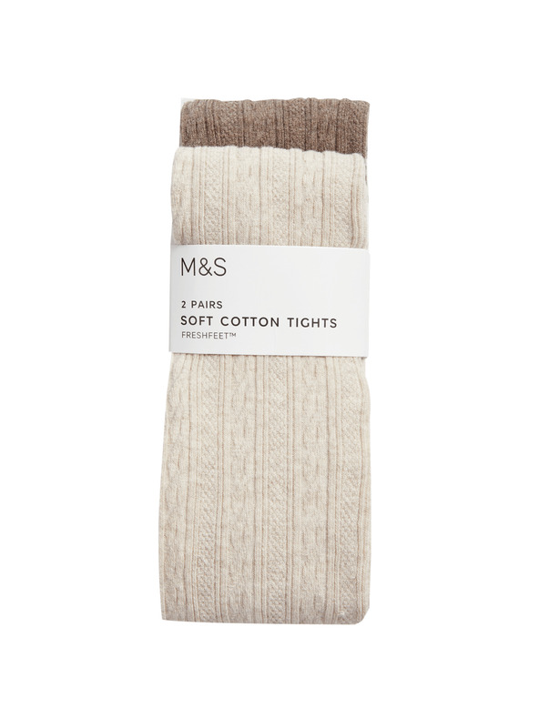 Marks & Spencer Komplet 2 pletenih najlonk s pletenino in visokim deležem bombaže (2–14 let) Marks & Spencer smetanova