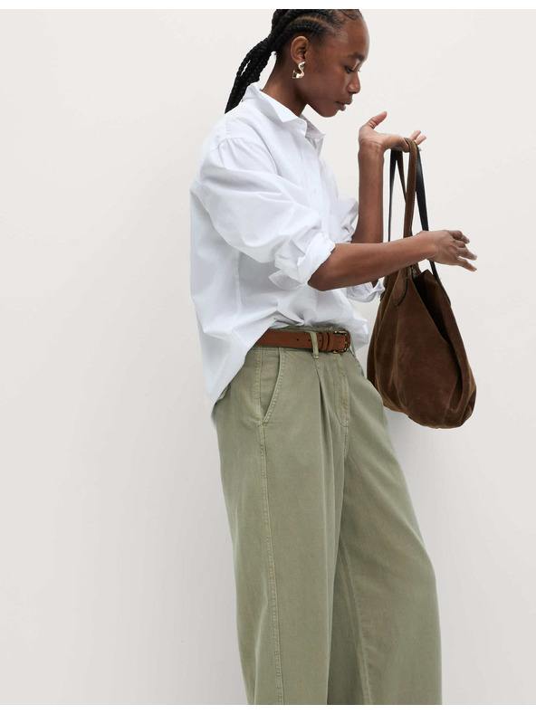 Marks & Spencer Mečkane hlače z Wide-leg krojem in visokim deležem bombaže Marks & Spencer rjava