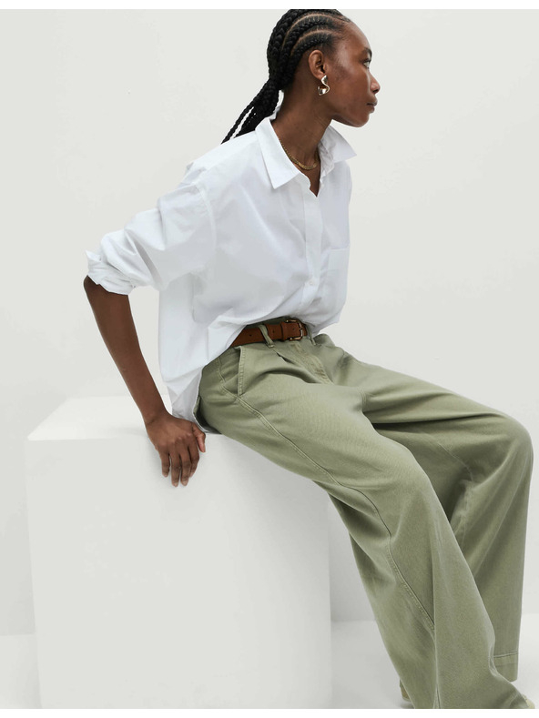 Marks & Spencer Mečkane hlače z Wide-leg krojem in visokim deležem bombaže Marks & Spencer rjava