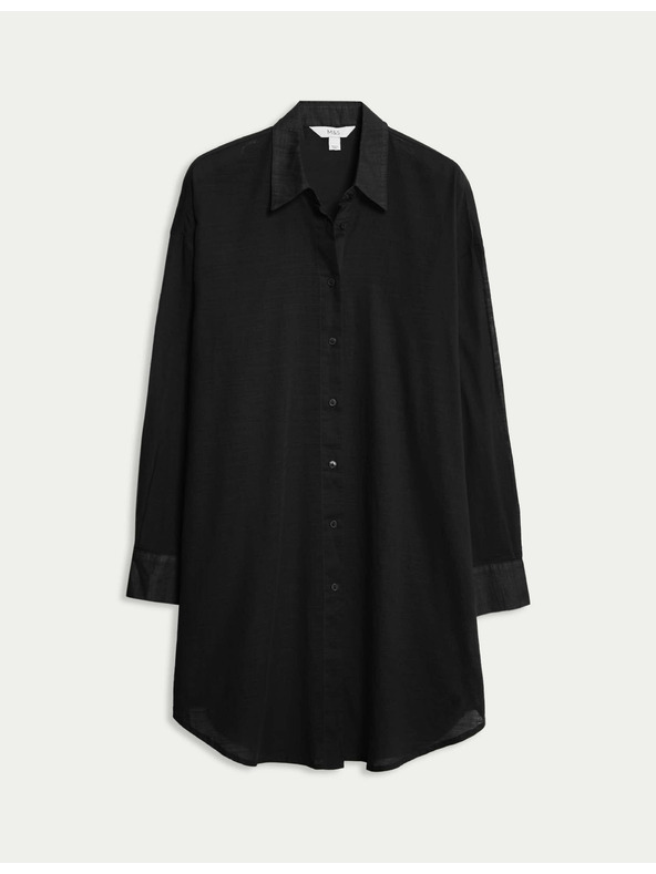 Marks & Spencer Plaža srajca iz čiste bombaže z ovratnikom Marks & Spencer črna