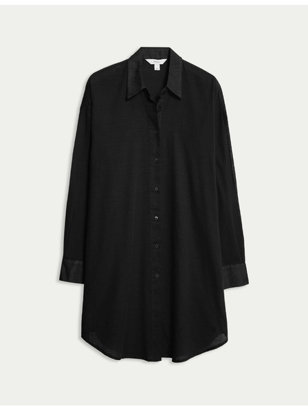 Marks & Spencer Plaža srajca iz čiste bombaže z ovratnikom Marks & Spencer črna