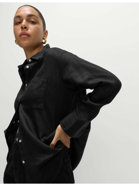 Marks & Spencer Plaža srajca iz čiste bombaže z ovratnikom Marks & Spencer črna