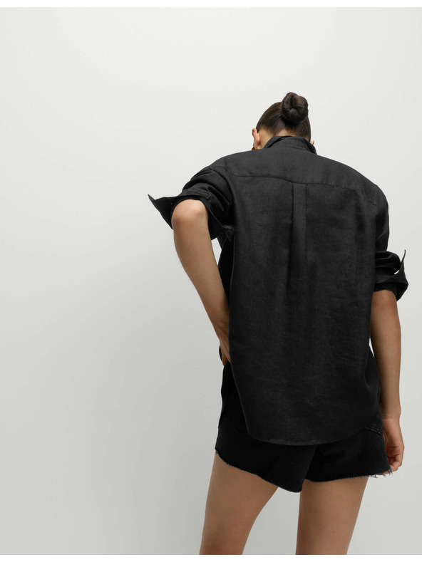 Marks & Spencer Plaža srajca iz čiste bombaže z ovratnikom Marks & Spencer črna