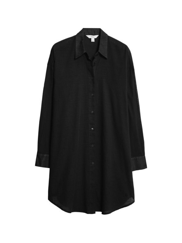 Marks & Spencer Plaža srajca iz čiste bombaže z ovratnikom Marks & Spencer črna