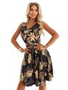 numoco Črne midi obleke z elegantnim zgornjim delom in razširjenim spodnjim delom - zlati listi