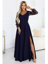 numoco LORETTA edinstvene dolge obleke z tančicami rokavi in izrezom - temno modra