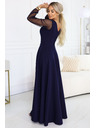 numoco LORETTA edinstvene dolge obleke z tančicami rokavi in izrezom - temno modra