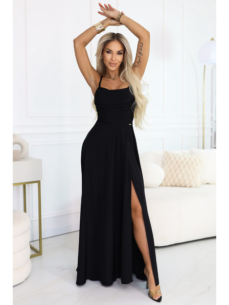 numoco Maksimalne obleke z naramnicami, s steznikom zadaj in cepinom - črne