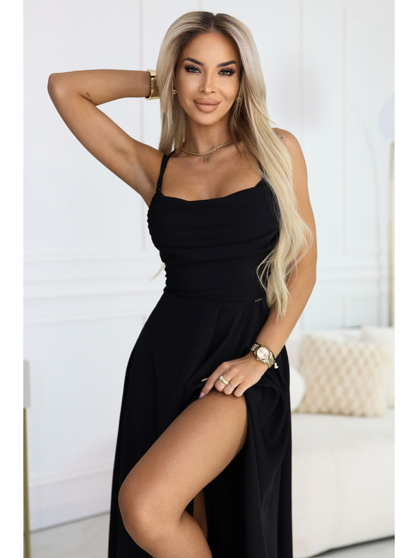 numoco Maksimalne obleke z naramnicami, s steznikom zadaj in cepinom - črne