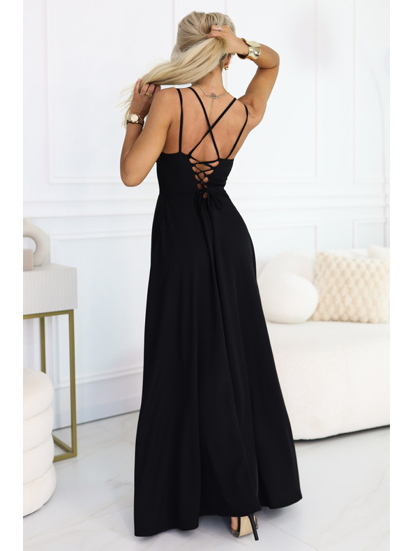 numoco Maksimalne obleke z naramnicami, s steznikom zadaj in cepinom - črne