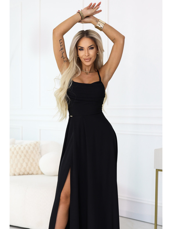 numoco Maksimalne obleke z naramnicami, s steznikom zadaj in cepinom - črne