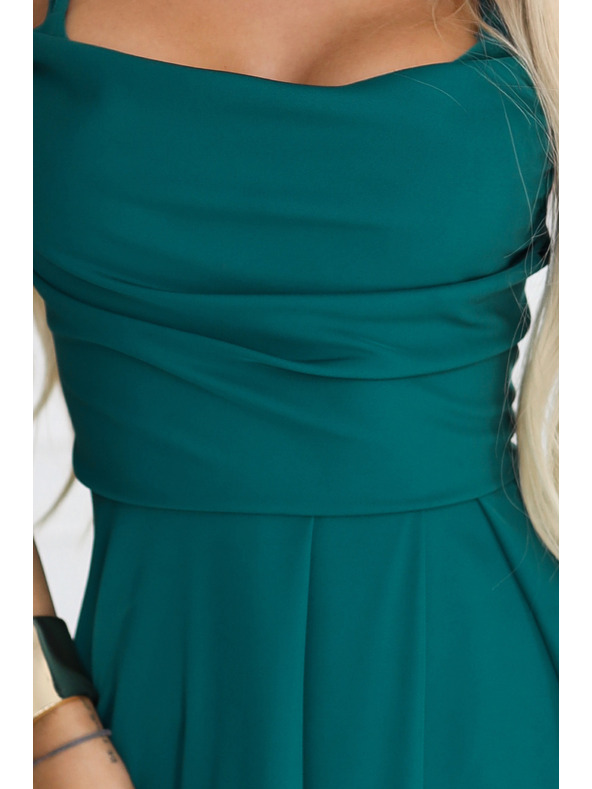 numoco Maksimalna naramničasta obleka z steznim sponkanjem zadaj in razporkom - steklenozelena