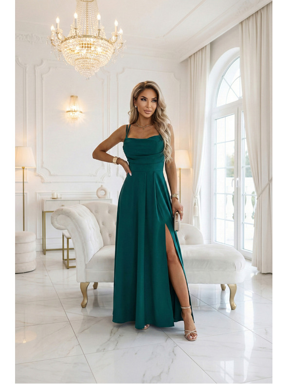 numoco Maksimalna naramničasta obleka z steznim sponkanjem zadaj in razporkom - steklenozelena