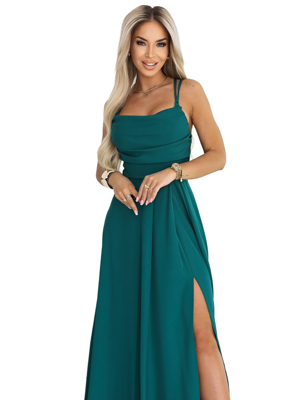 numoco Maksimalna naramničasta obleka z steznim sponkanjem zadaj in razporkom - steklenozelena