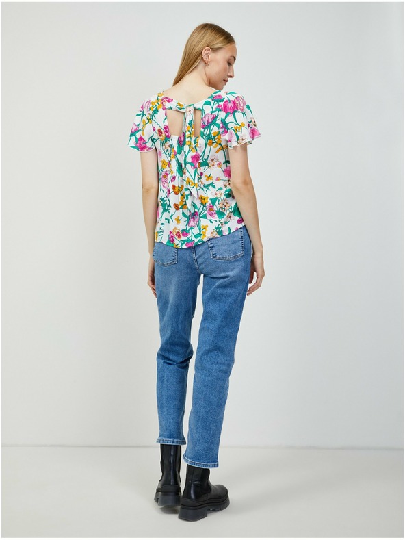 Orsay Zeleno-bela cvetlična bluza z zavezovanjem na hrbtu ORSAY