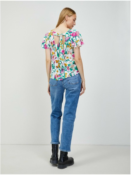 Orsay Zeleno-bela cvetlična bluza z zavezovanjem na hrbtu ORSAY