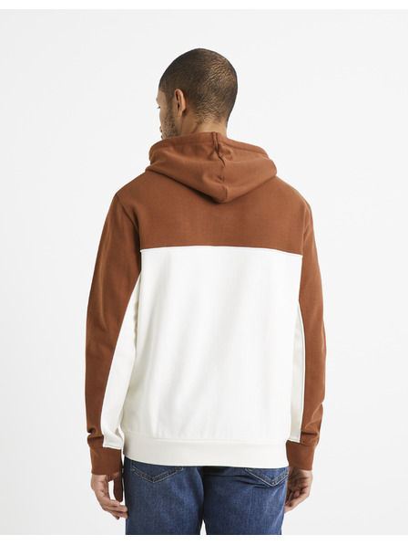 Celio Rjavo-bela moška bombažna moška jopa s kapuco Celio Debiding