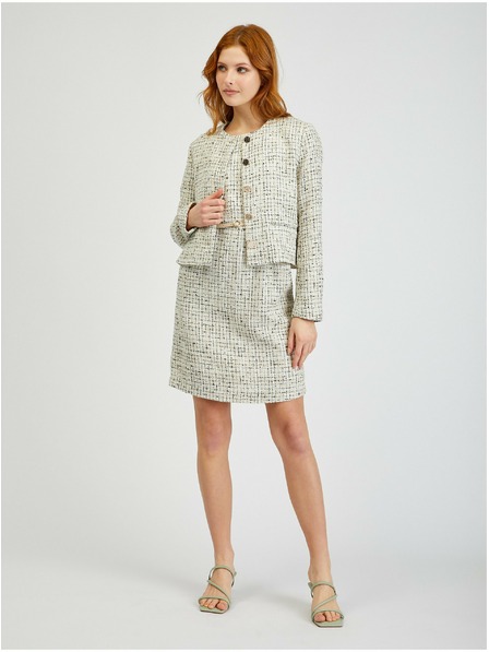 Orsay Krem ženska vzorčasta obleka s pasom ORSAY