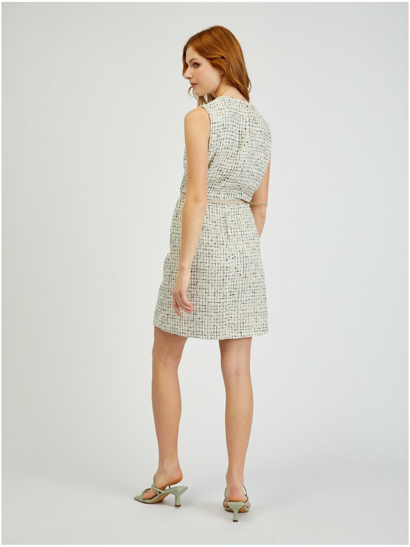 Orsay Krem ženska vzorčasta obleka s pasom ORSAY