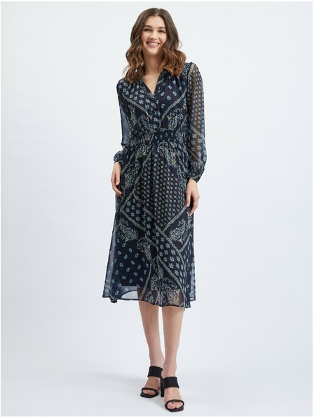 Orsay Temno modra ženska vzorčasta midi obleka ORSAY