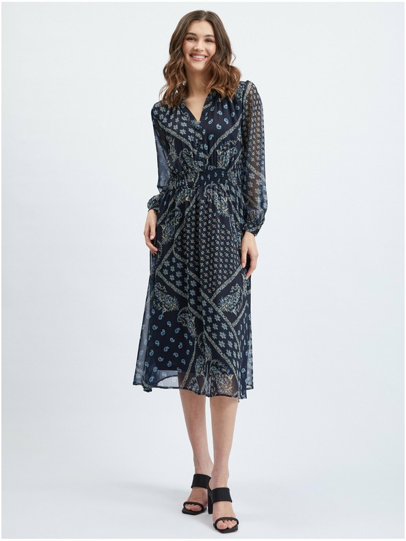 Orsay Temno modra ženska vzorčasta midi obleka ORSAY