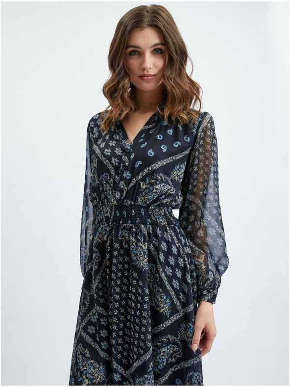 Orsay Temno modra ženska vzorčasta midi obleka ORSAY