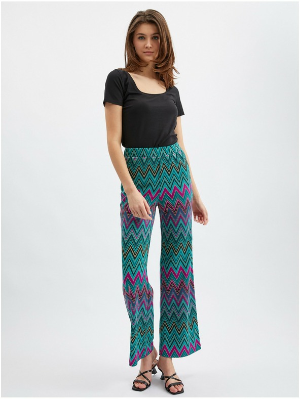 Orsay Rožnato-zelene ženske vzorčaste hlače ORSAY