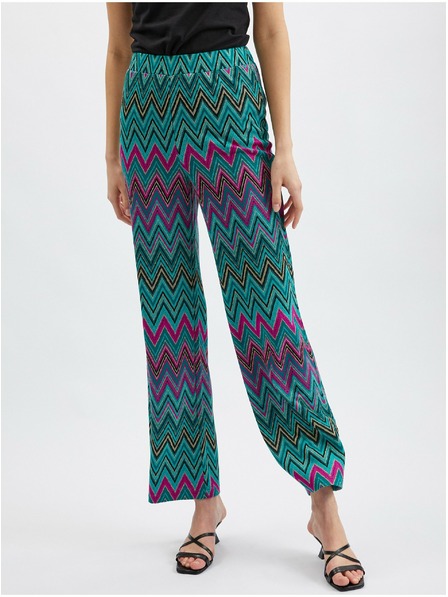 Orsay Rožnato-zelene ženske vzorčaste hlače ORSAY