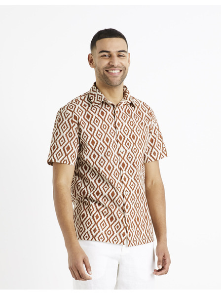 Celio Rjavo-smetanova moška vzorčasta srajca Celio Daprint