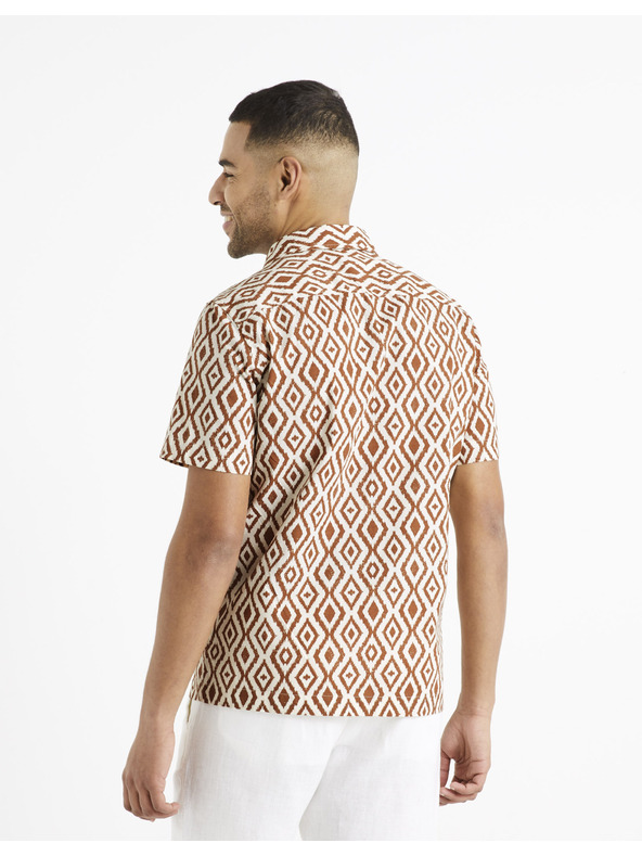 Celio Rjavo-smetanova moška vzorčasta srajca Celio Daprint