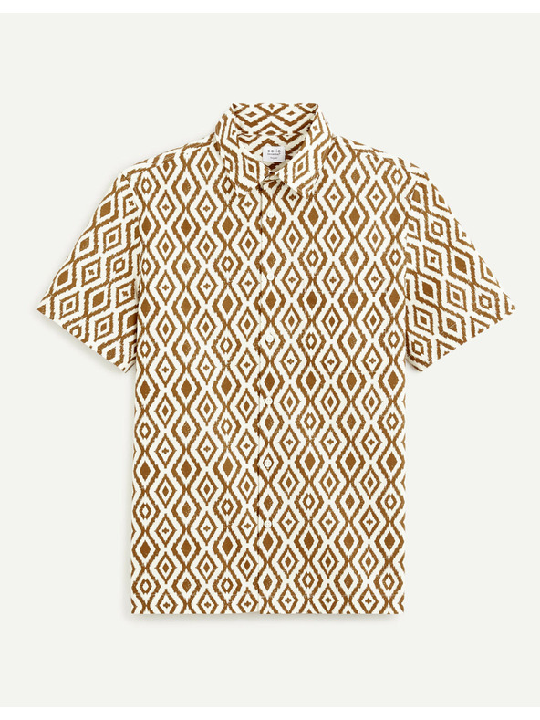 Celio Rjavo-smetanova moška vzorčasta srajca Celio Daprint