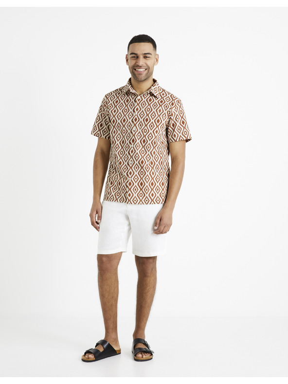 Celio Rjavo-smetanova moška vzorčasta srajca Celio Daprint