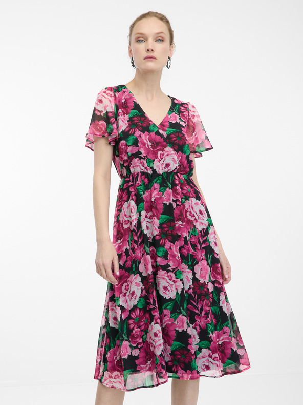 Orsay Črno-rožnata ženska cvetlična obleka ORSAY