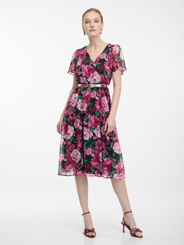 Orsay Črno-rožnata ženska cvetlična obleka ORSAY