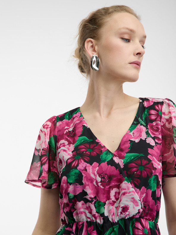Orsay Črno-rožnata ženska cvetlična obleka ORSAY