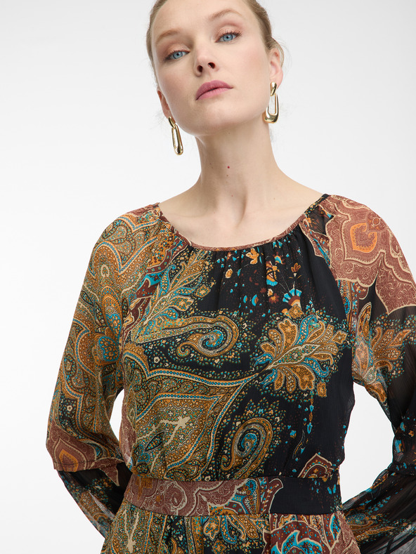 Orsay Črno-rjava ženska vzorčasta obleka ORSAY