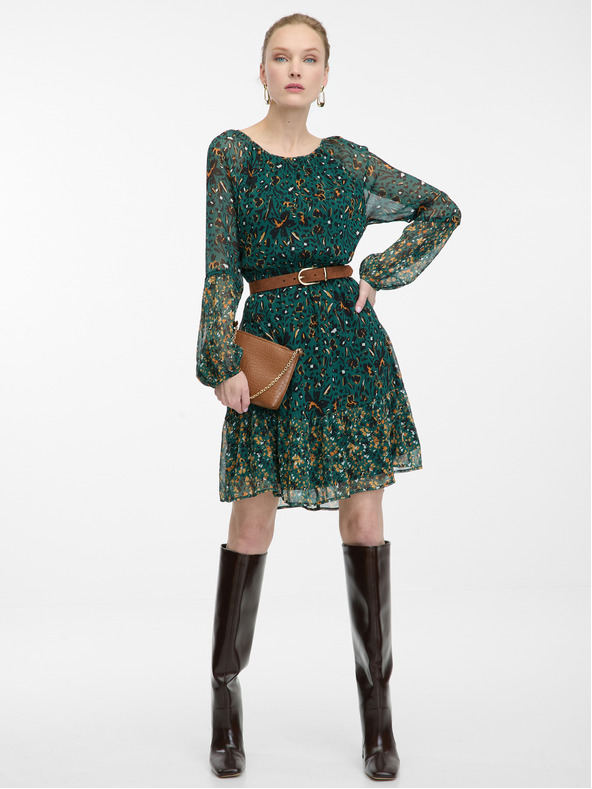 Orsay Petrolejsko zelena ženska vzorčasta obleka ORSAY