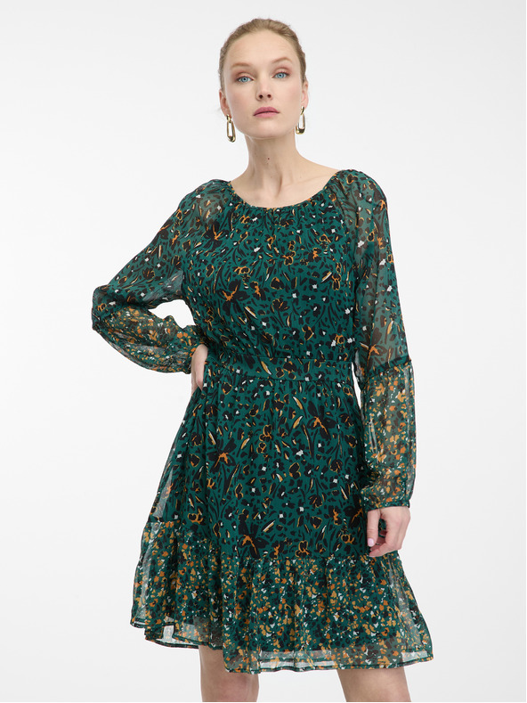 Orsay Petrolejsko zelena ženska vzorčasta obleka ORSAY