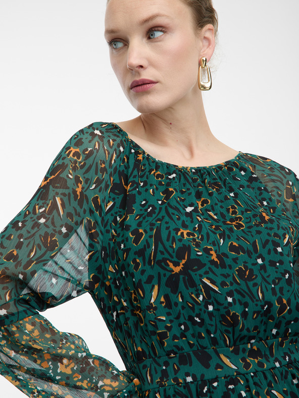 Orsay Petrolejsko zelena ženska vzorčasta obleka ORSAY