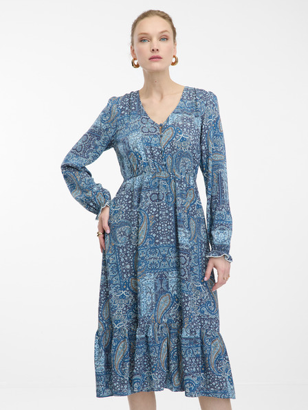 Orsay Modra ženska vzorčasta midi obleka ORSAY