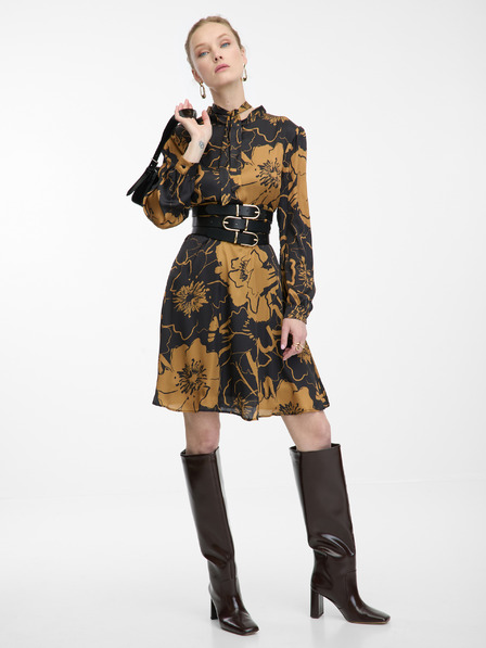 Orsay Rjavo-črna ženska cvetlična satenasta obleka ORSAY