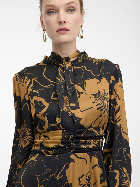 Orsay Rjavo-črna ženska cvetlična satenasta obleka ORSAY