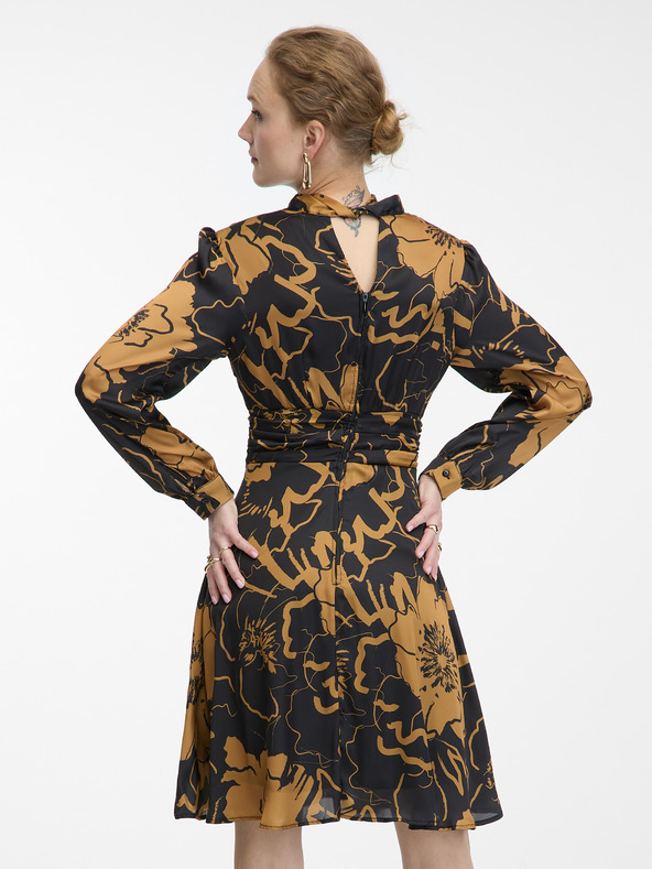 Orsay Rjavo-črna ženska cvetlična satenasta obleka ORSAY