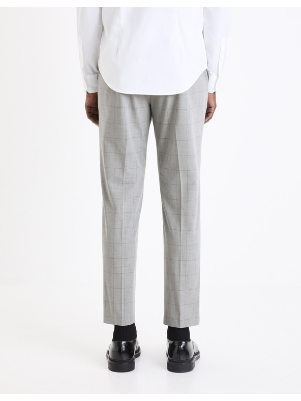 Celio Svetlo sive moške kariraste hlače chino Celio Gocarreau