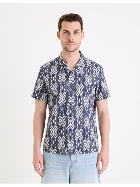 Celio Belo-modra vzorčasta moška majica s kratkimi rokavi Celio Gakat